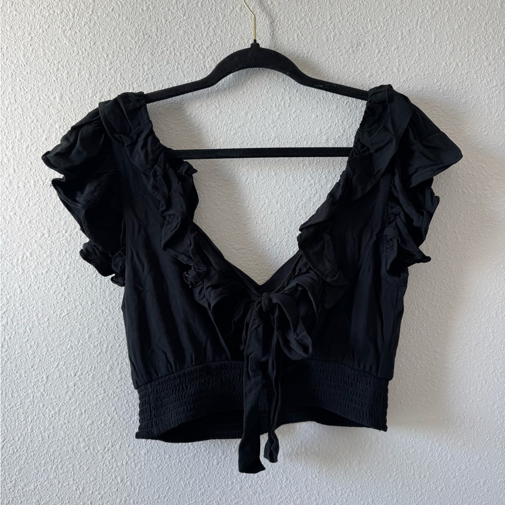 Express Black Ruffled Crop Top